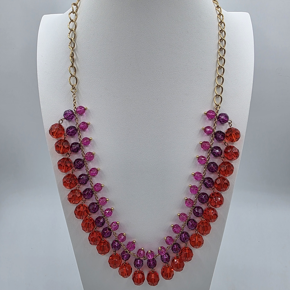 Kate ♠️ of New York Elegant Red and Purpke Beaded Necklace with Gold Chain
